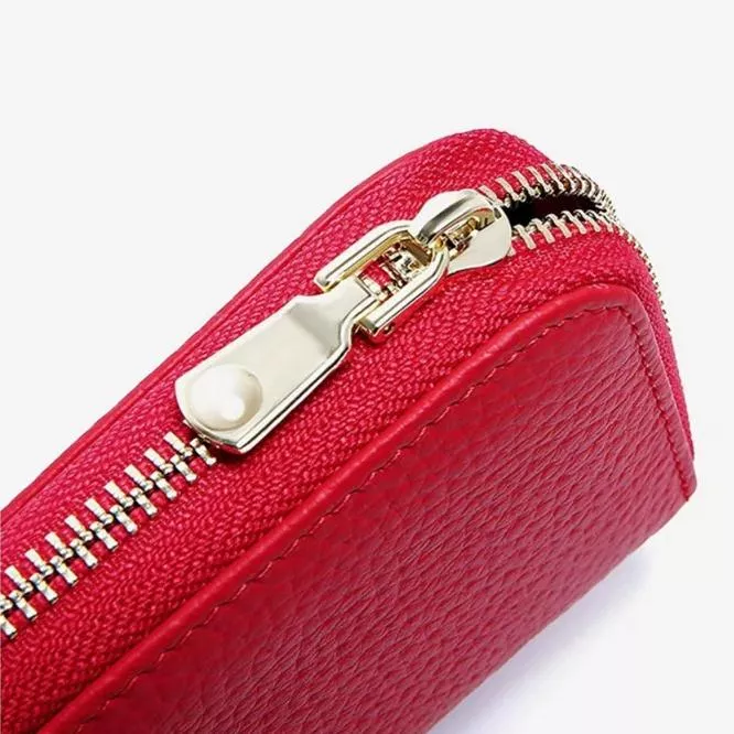 Genuine Leather Mini Wallet with Heart Decoration & Pearl Accent Genuine Leather Mini Wallet with Heart Decoration & Pearl Accent