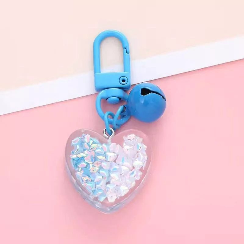 Cute Resin 3D Heart Shaped Keychain Glitter Double Color Stone Filled Love Keyrings With Bell For Women Girls Airpods Case Decor Cute Resin 3D Heart Shaped Keychain Glitter Double Color Stone Filled Love Keyrings With Bell For Women Girls Airpods Case Decor
