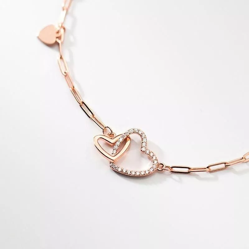 Luxurious 925 Sterling Silver Double Layer Love Bracelet Women Girls Gift Exquisite Hollow Cubic Zirconia Sweet Jewelry Luxurious 925 Sterling Silver Double Layer Love Bracelet Women Girls Gift Exquisite Hollow Cubic Zirconia Sweet Jewelry